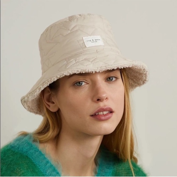 Rag & Bone Reversible Beige Sherpa and Quilted Nylon Addison Bucket Hat